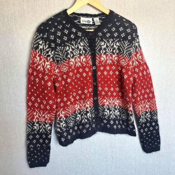 💙 Paul Harris Mohair Blend Warm Cardigan Sweater Size S/M Nordical Holidays Fal - Picture 3 of 7